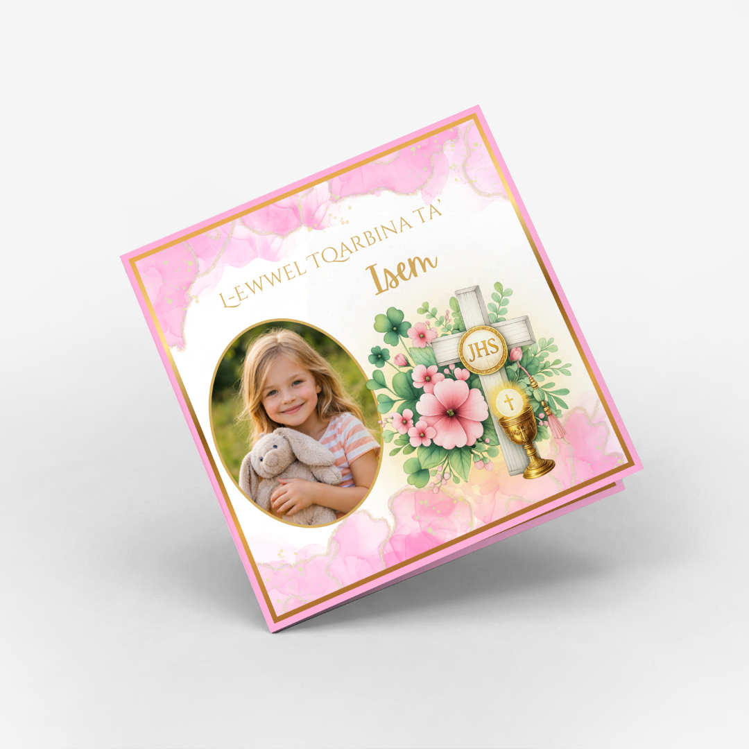 Holy Communion Pink Classic Card