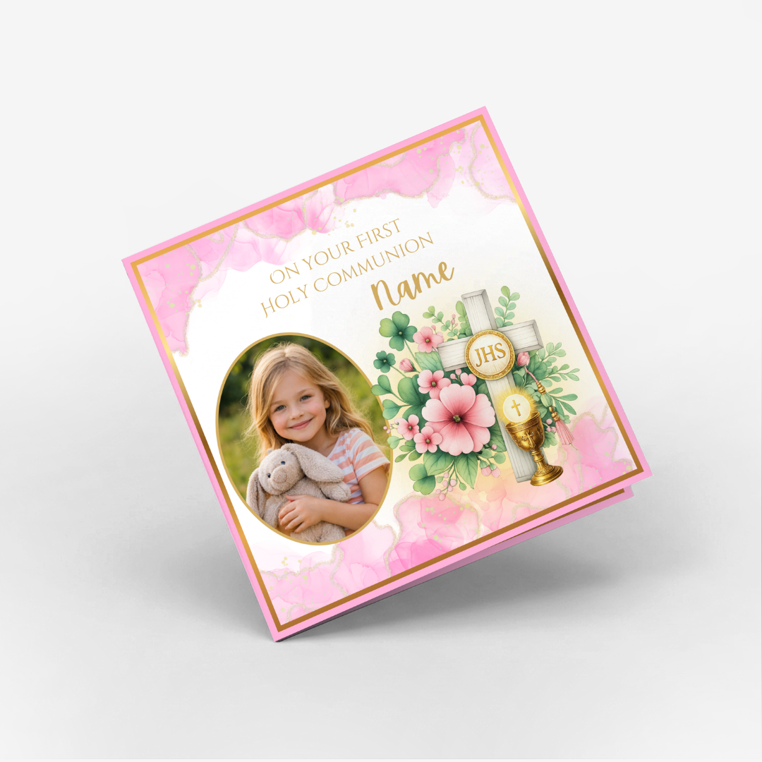 Holy Communion Pink Classic Card