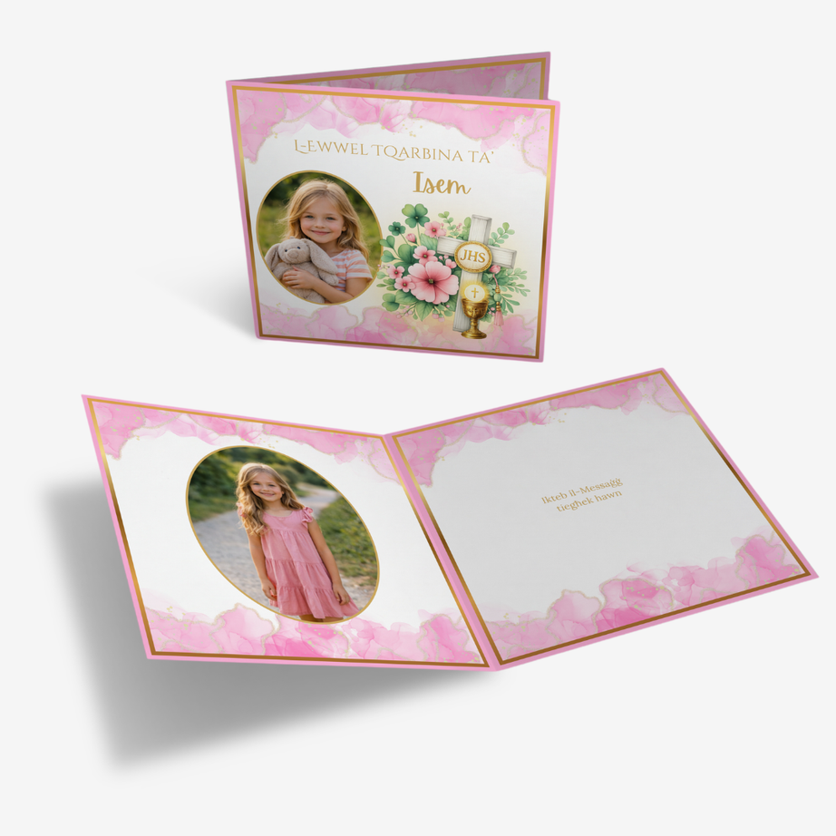 Holy Communion Pink Classic Card